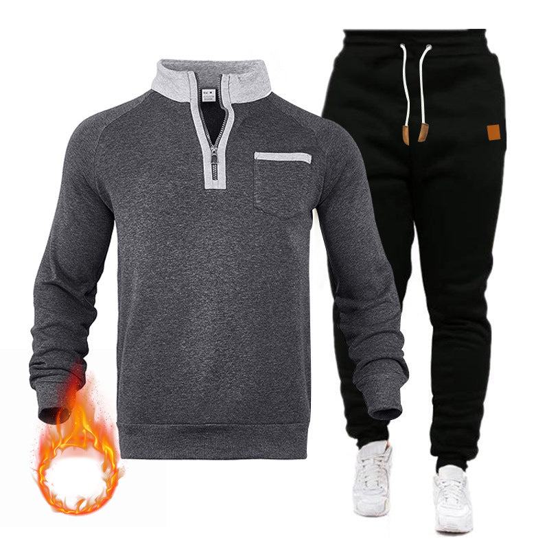 Herren Sweatshirt und Jogginghose Set mit modernem Stehkragen und praktischer Brusttasche Aliams