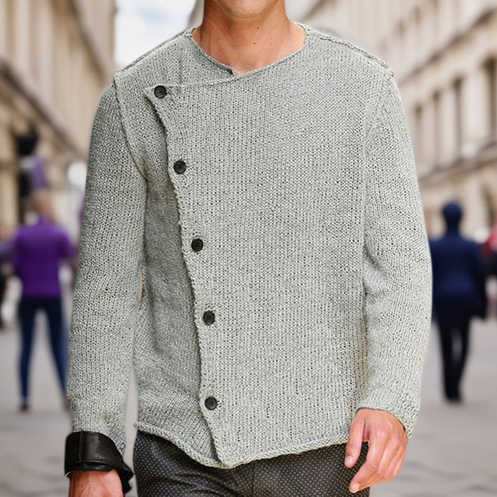Herren Strickpullover mit innovativem Stehkragen und asymmetrischer Knopfleiste Aliams