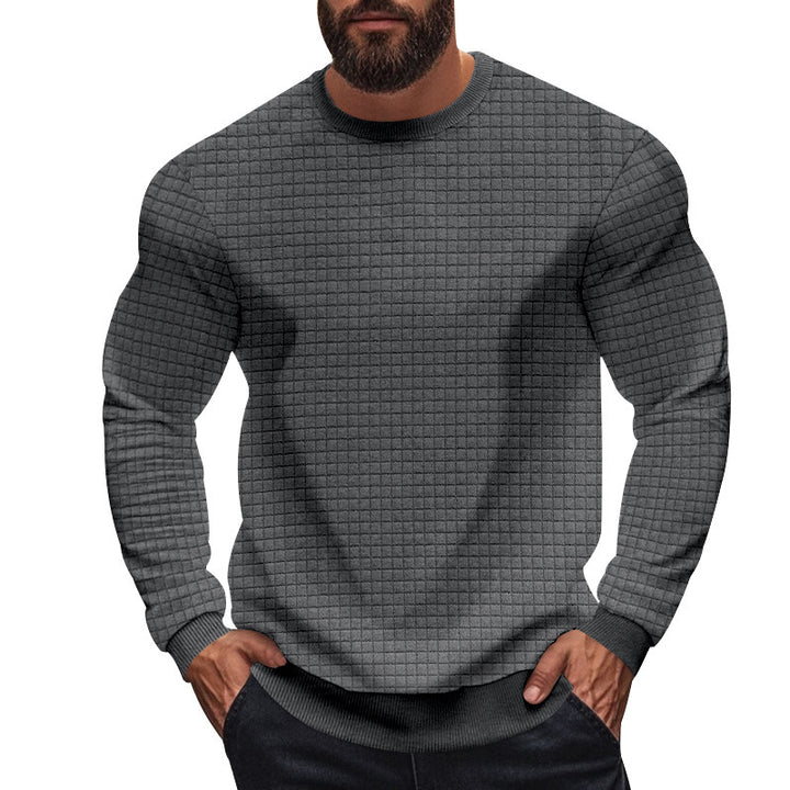Herren stylischer Rundhals-Pullover mit modernem quadratischem Muster Aliams