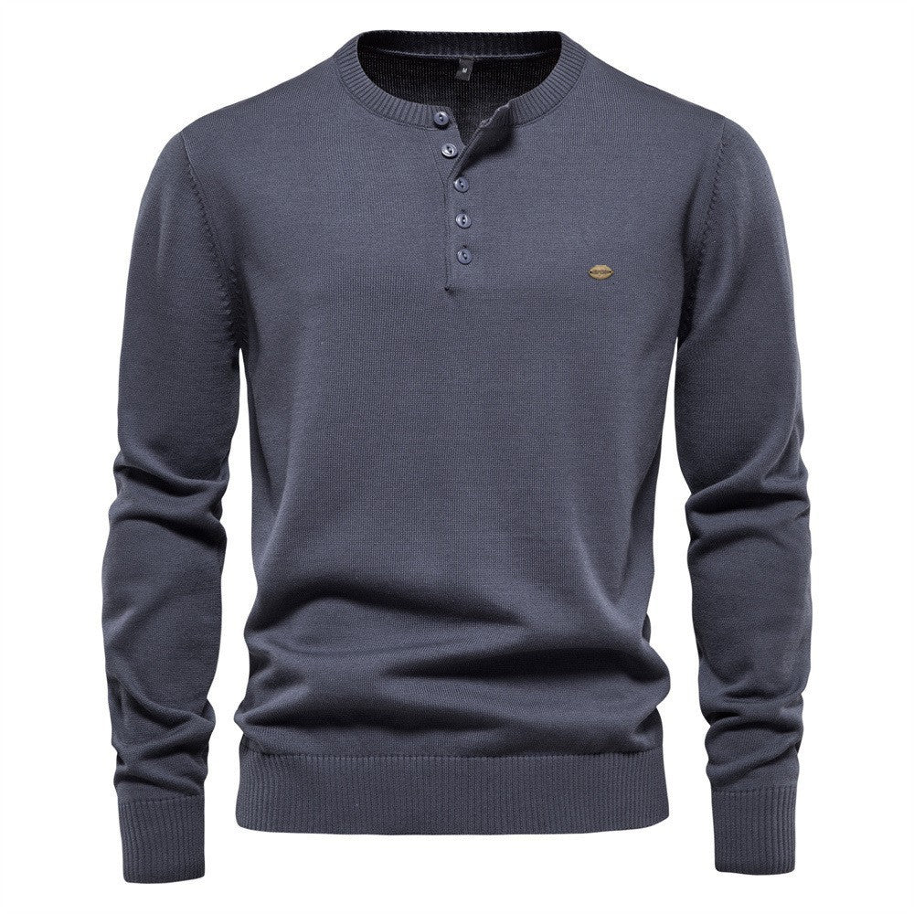 Herren Strickpullover mit modernem Henley-Ausschnitt und feiner Struktur Aliams