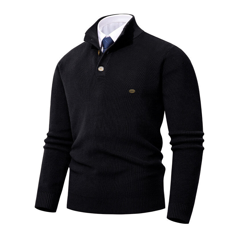 Herren Strickpullover mit Knopfdetails und modernem Stehkragen Aliams