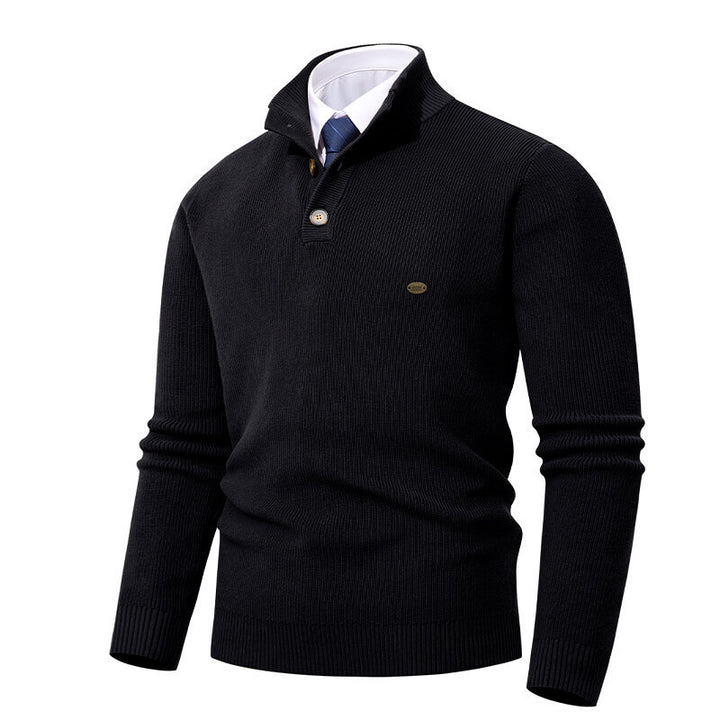 Herren Strickpullover mit Knopfdetails und modernem Stehkragen Aliams