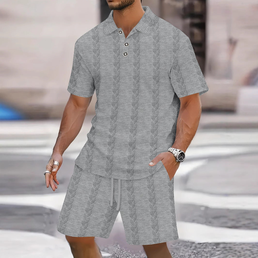 Herren Sportliches Kurzarm-Polohemd und bequeme Shorts im Strukturdesign Aliams