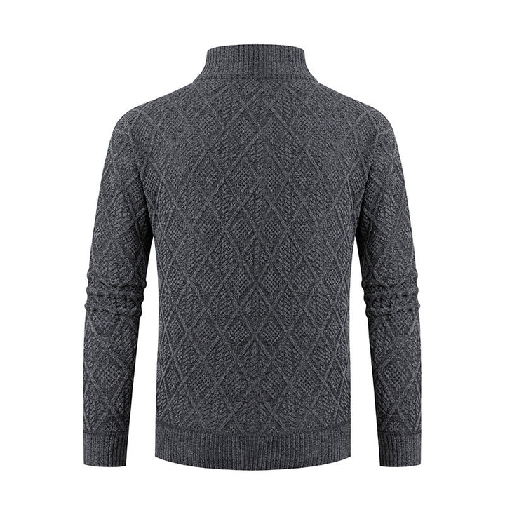 Herren Strickjacke mit rautenförmigem Design und hohem Kragen Aliams