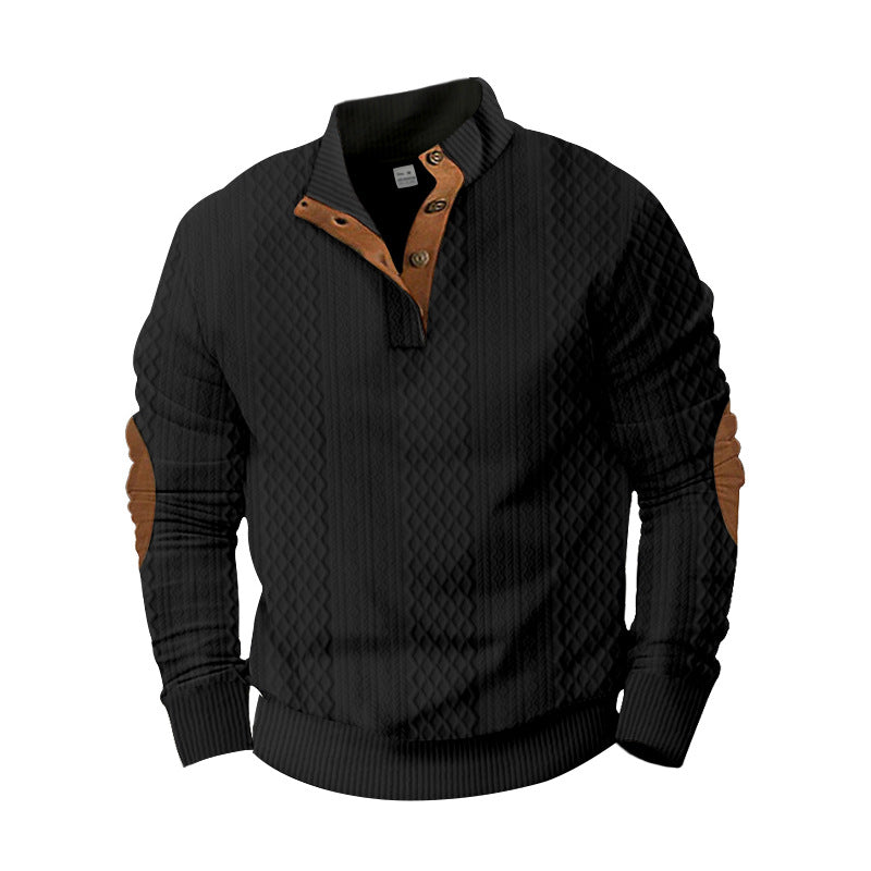 Herren Strickpullover mit innovativem Stehkragen und modernen Lederapplikationen Aliams