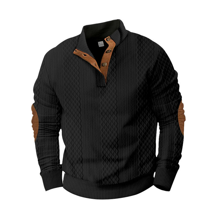Herren Strickpullover mit innovativem Stehkragen und modernen Lederapplikationen Aliams
