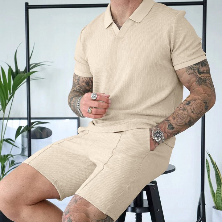 Herren sportliches Kurzarm-Polo mit strukturiertem Design und bequemen Shorts Aliams