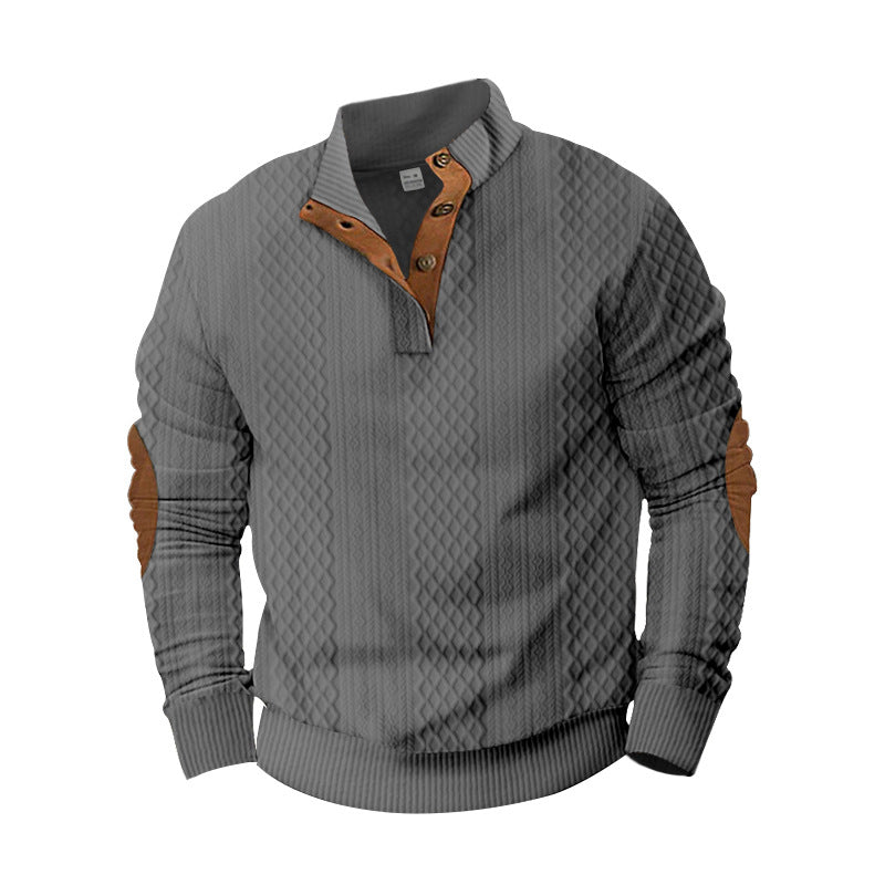 Herren Strickpullover mit innovativem Stehkragen und modernen Lederapplikationen Aliams