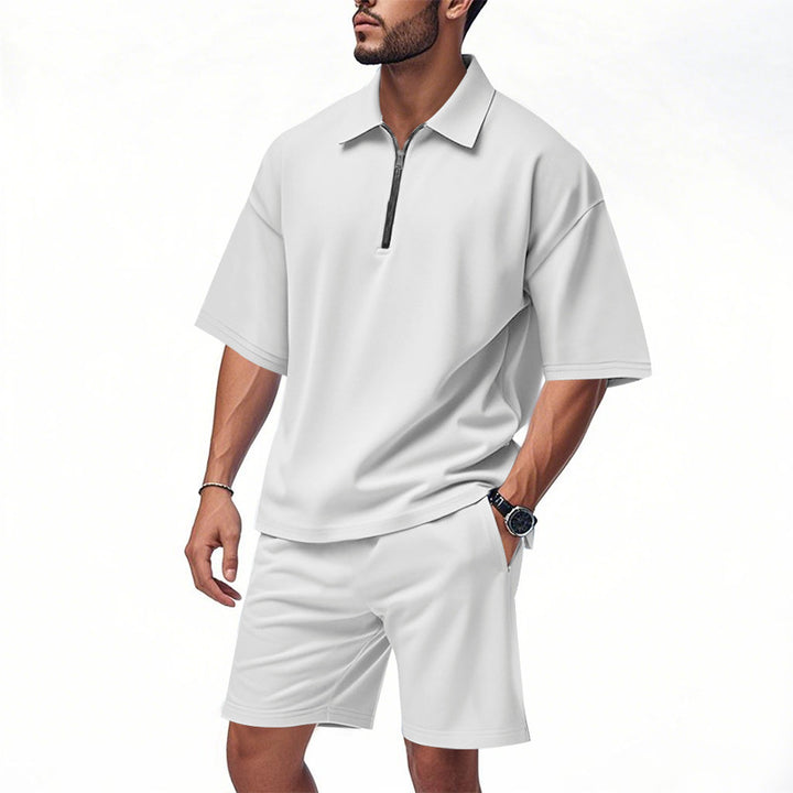 Herren sportliches Kurzarm-Outfit mit Reißverschluss und elastischem Bund Aliams