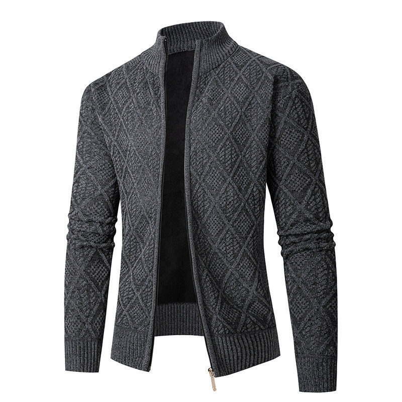 Herren Strickjacke mit rautenförmigem Design und hohem Kragen Aliams