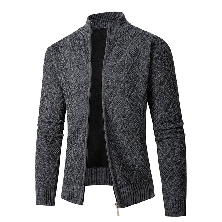 Herren Strickjacke mit rautenförmigem Design und hohem Kragen Aliams