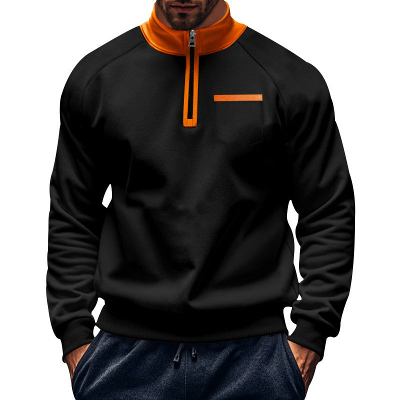 Herren sportlicher Stehkragen Pullover mit Reißverschluss und praktischer Brusttasche Aliams