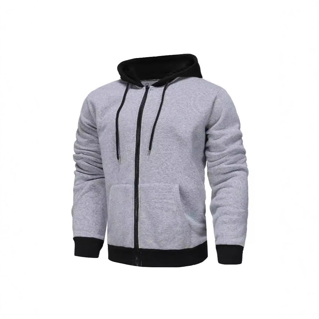 Herren Zip-Hoodie mit Kontrastfarbe und Kängurutasche Aliams