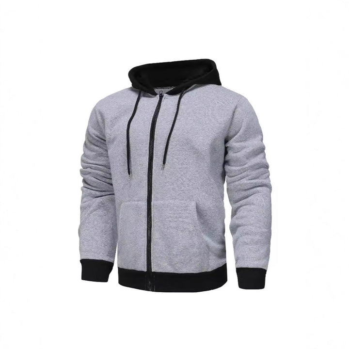 Herren Zip-Hoodie mit Kontrastfarbe und Kängurutasche Aliams