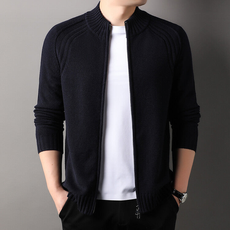 Herren Strickjacke mit Reißverschluss und hohen Kragen Aliams