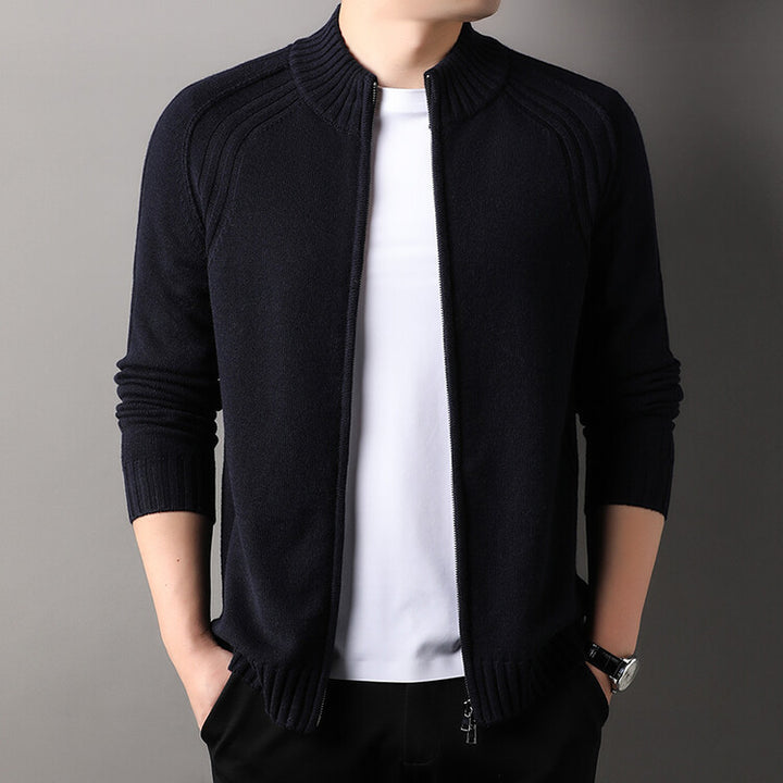 Herren Strickjacke mit Reißverschluss und hohen Kragen Aliams