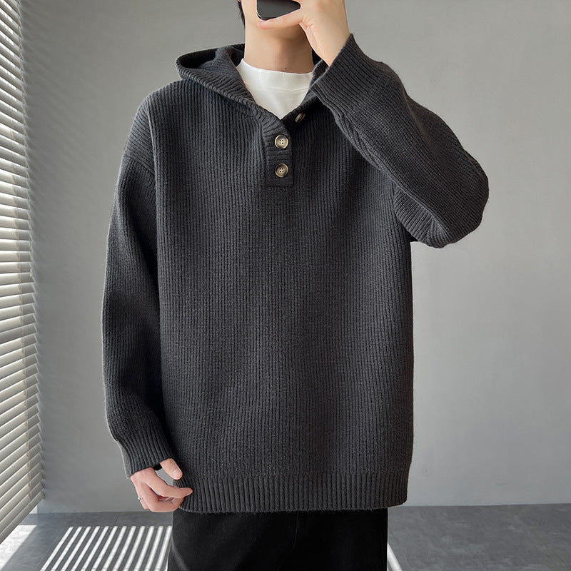 Herren Strickpullover mit Knopfleiste und Kapuze Aliams