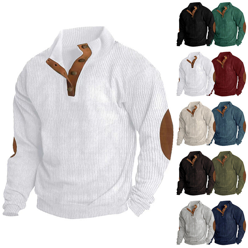 Herren Strukturierter Pullover mit modischen Lederapplikationen Aliams