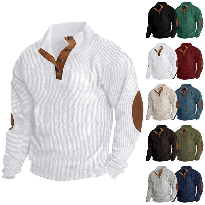 Herren Strukturierter Pullover mit modischen Lederapplikationen Aliams