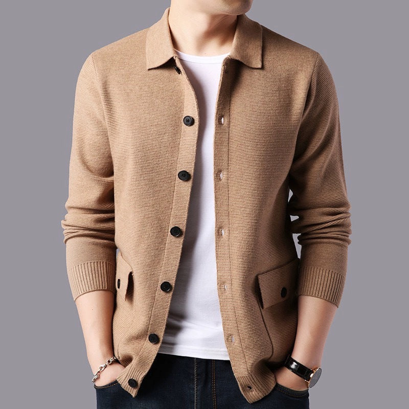 Herren Strukturierte Strickjacke mit Knopfverschluss und praktischen Taschen Aliams