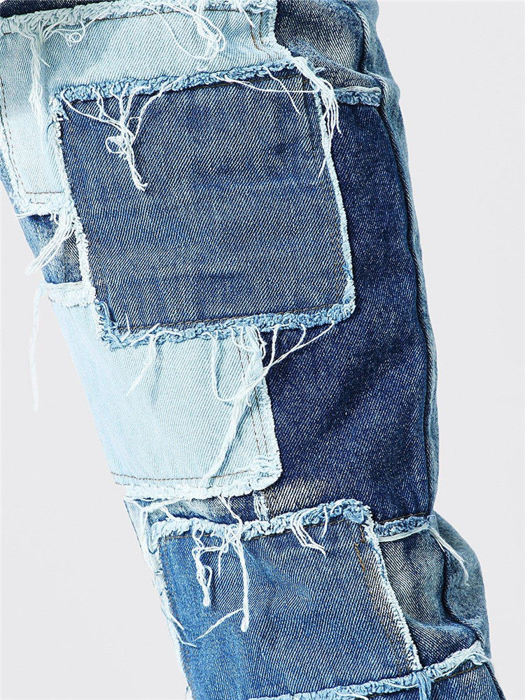 Herren Zerrissene Patchwork Jeans Aliams