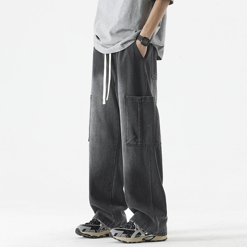 Herren Überdimensionierte Jeans-Hose mit multifunktionalen Taschen Aliams