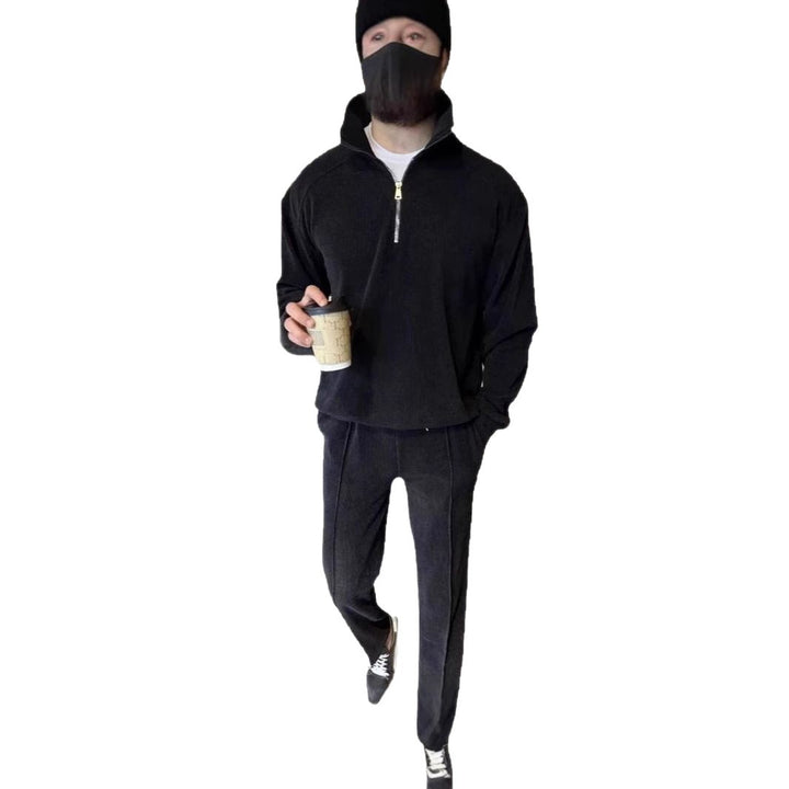 Herren sportliches Fleece-Outfit mit halbem Reißverschluss Aliams