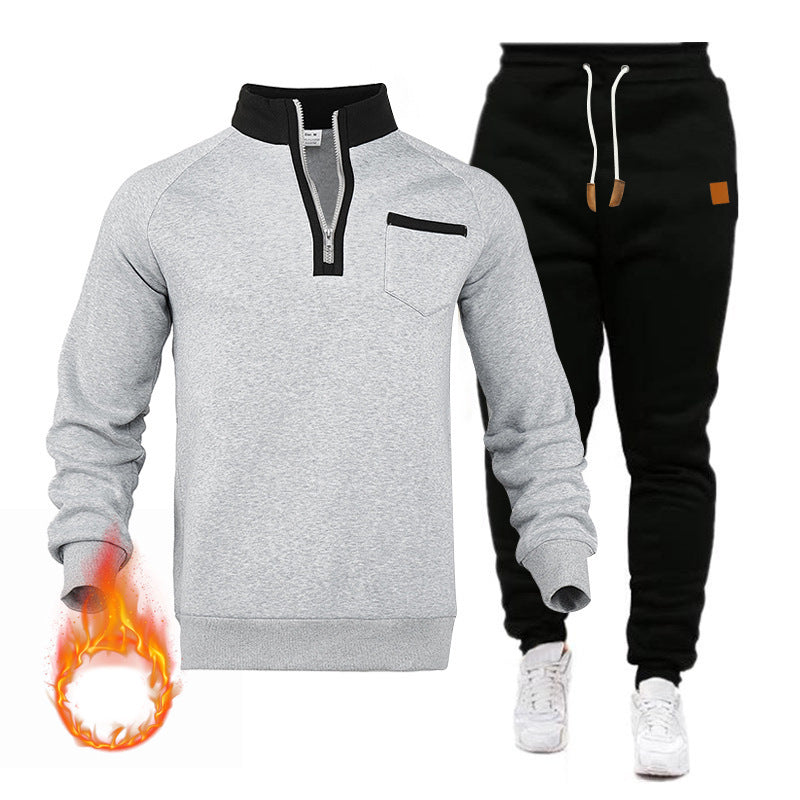 Herren Sweatshirt und Jogginghose Set mit modernem Stehkragen und praktischer Brusttasche Aliams