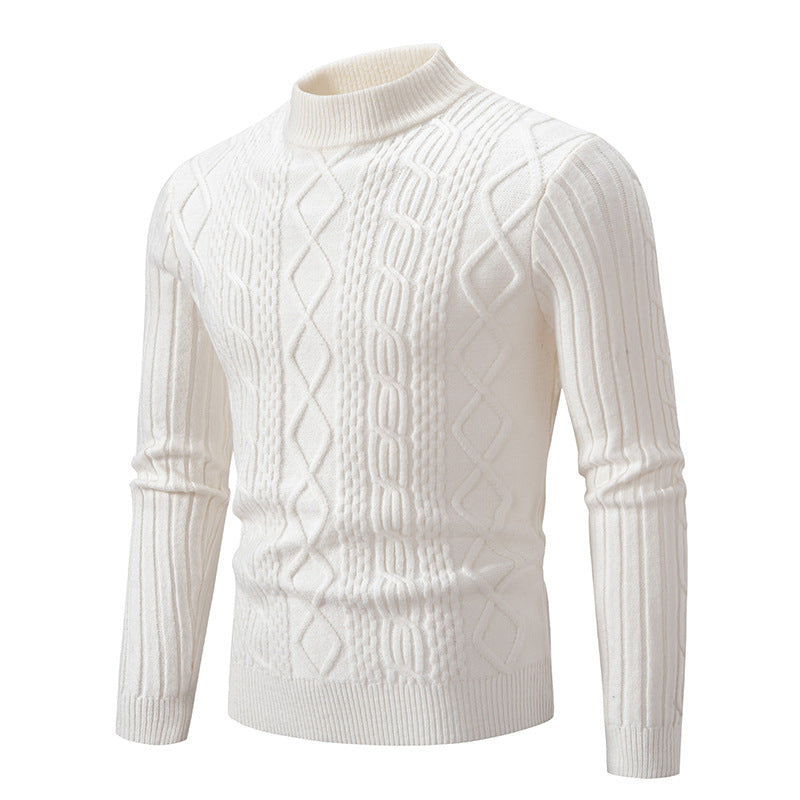 Herren Strickpullover mit hohem Kragen und Zopfmuster Aliams