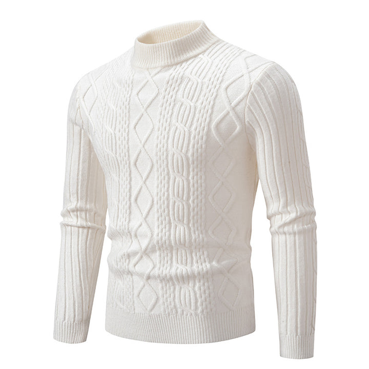 Herren Strickpullover mit hohem Kragen und Zopfmuster Aliams