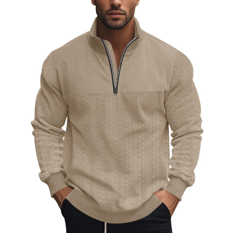 Herren stylischer Fleece-Pullover mit hohem Kragen und grobem Strickmuster Aliams