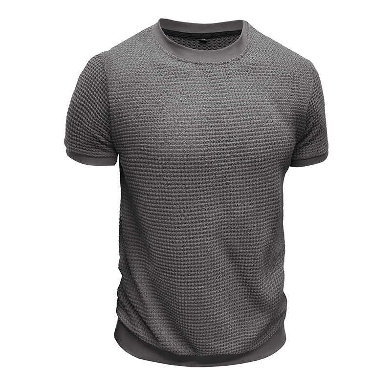 Herren Strukturiertes Kurzarm-T-Shirt aus atmungsaktivem Baumwollmix mit Rundhalsausschnitt Aliams