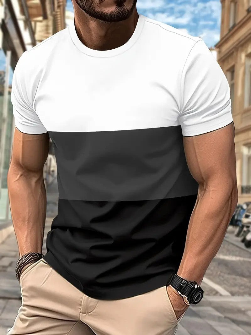 Herren T-Shirt mit modernem Farbblock-Design und Rundhalsausschnitt Aliams