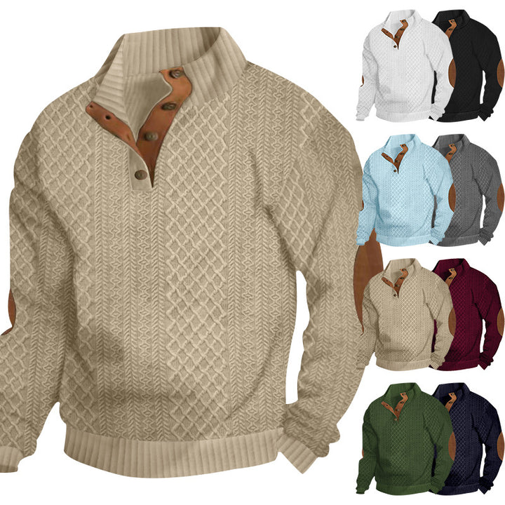Herren Strickpullover mit innovativem Stehkragen und modernen Lederapplikationen Aliams