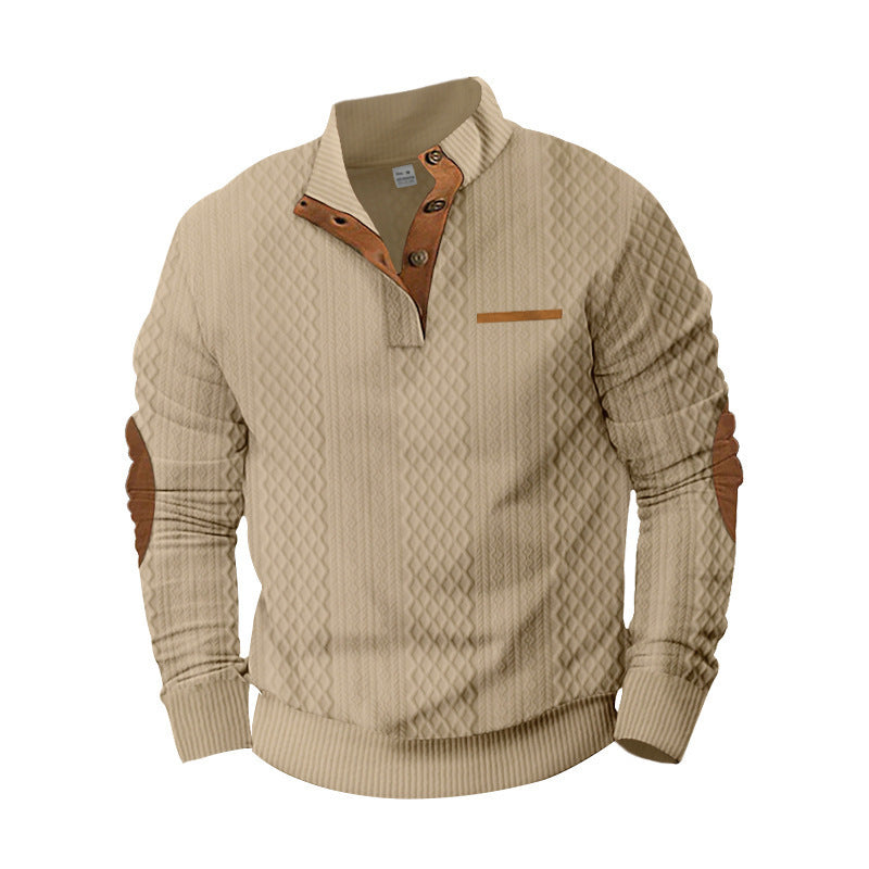 Herren strukturierter Pullover mit modischem Henley-Ausschnitt und geschmackvollen Kunstlederdetails Aliams