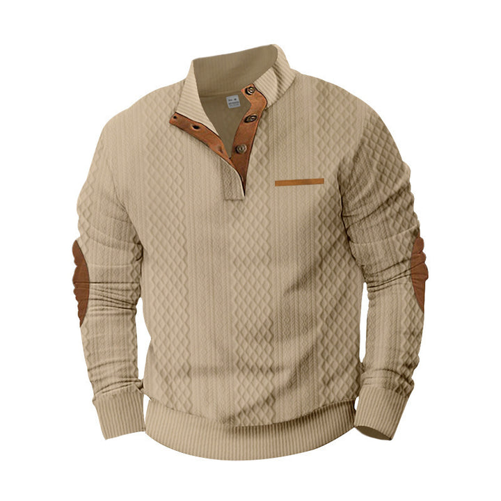 Herren strukturierter Pullover mit modischem Henley-Ausschnitt und geschmackvollen Kunstlederdetails Aliams