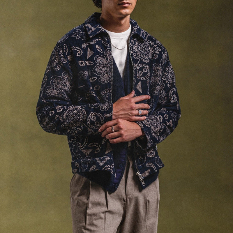 Herren Zip-Jacke mit floralem Design und praktischen Taschen Aliams
