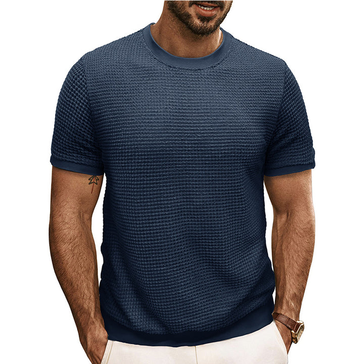 Herren Strukturiertes Kurzarm-T-Shirt aus atmungsaktivem Baumwollmix mit Rundhalsausschnitt Aliams