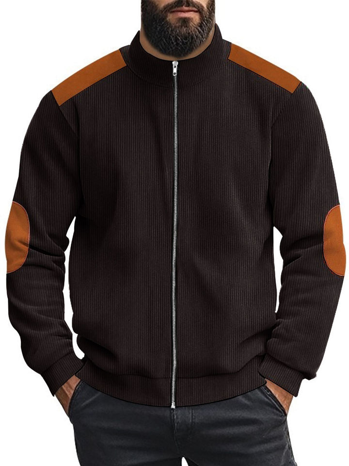 Herren Strickjacke mit modernen Lederakzenten und hoch geschlossenem Kragen Aliams
