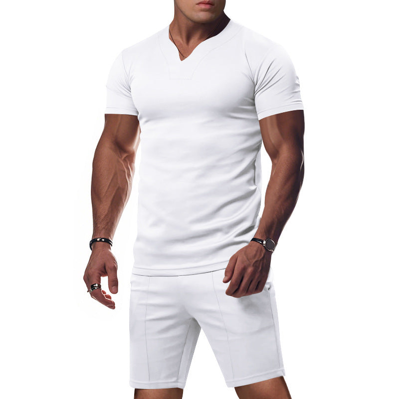 Herren stylisches Fitness-Set mit V-Ausschnitt und bequemen Shorts Aliams