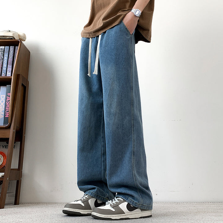 Herren weit geschnittene Denim-Hose mit verstellbarem Bund Aliams