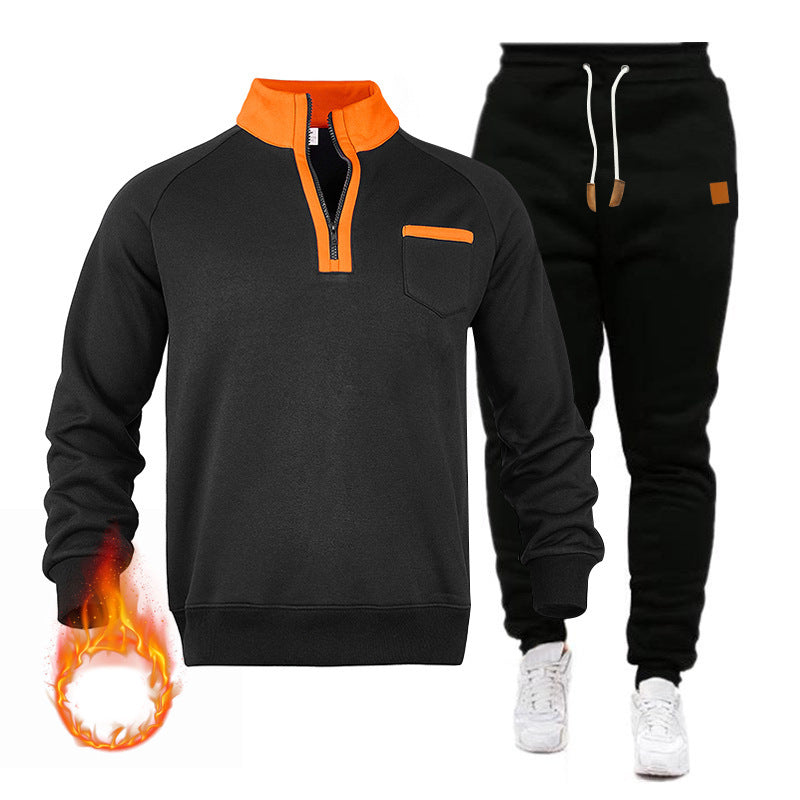 Herren Sweatshirt und Jogginghose Set mit modernem Stehkragen und praktischer Brusttasche Aliams