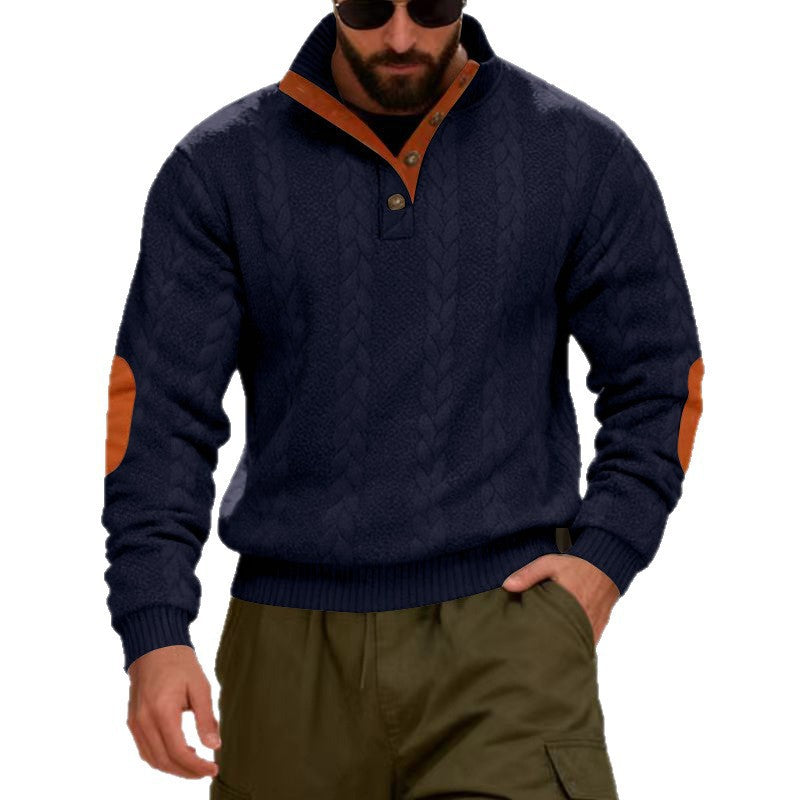 Herren strukturierter Pullover mit hohen Kragen und Druckknopfdetails Aliams