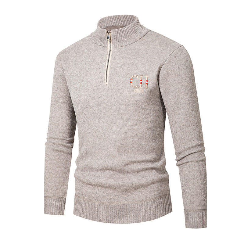 Herren stylischer Strickpullover mit Stehkragen und Reißverschluss Aliams