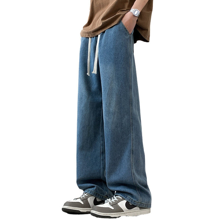 Herren weit geschnittene Denim-Hose mit verstellbarem Bund Aliams