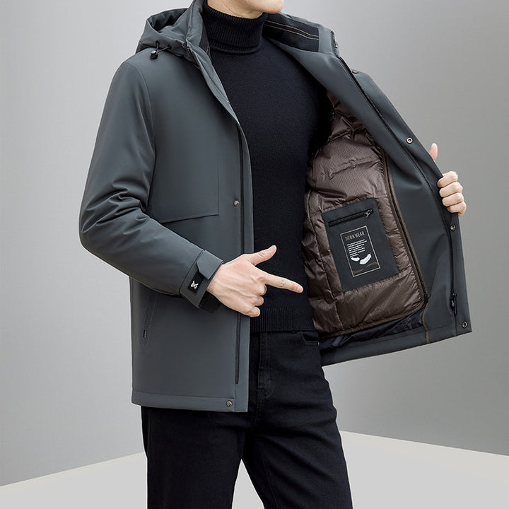 Herren isolierte Winterjacke mit verstellbarem Kapuzenkragen und praktischen Taschen Aliams