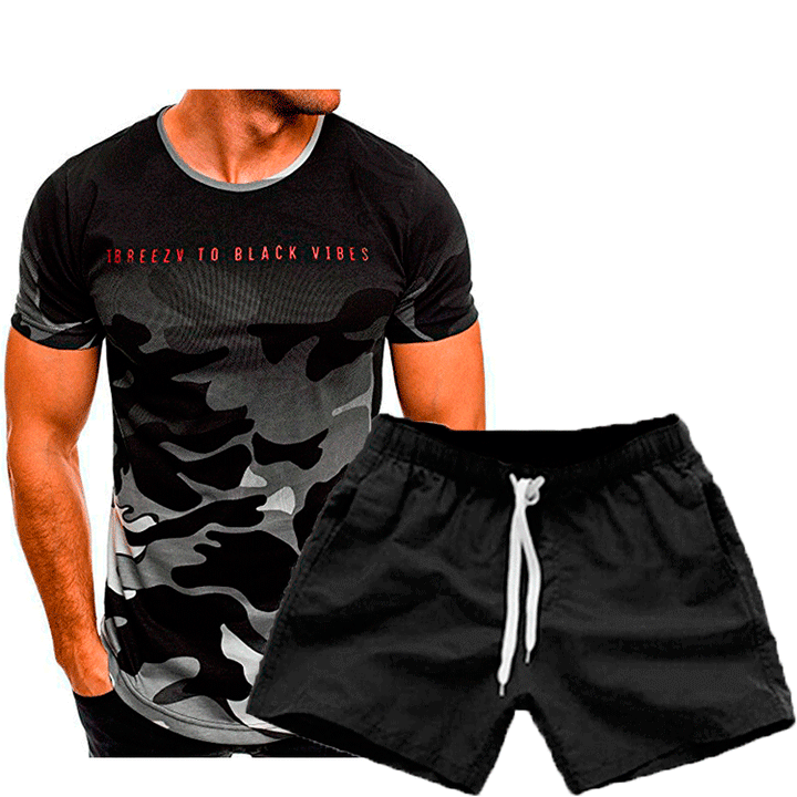 Herren Sportliches Camouflage T-Shirt und Freizeitshorts Set Aliams
