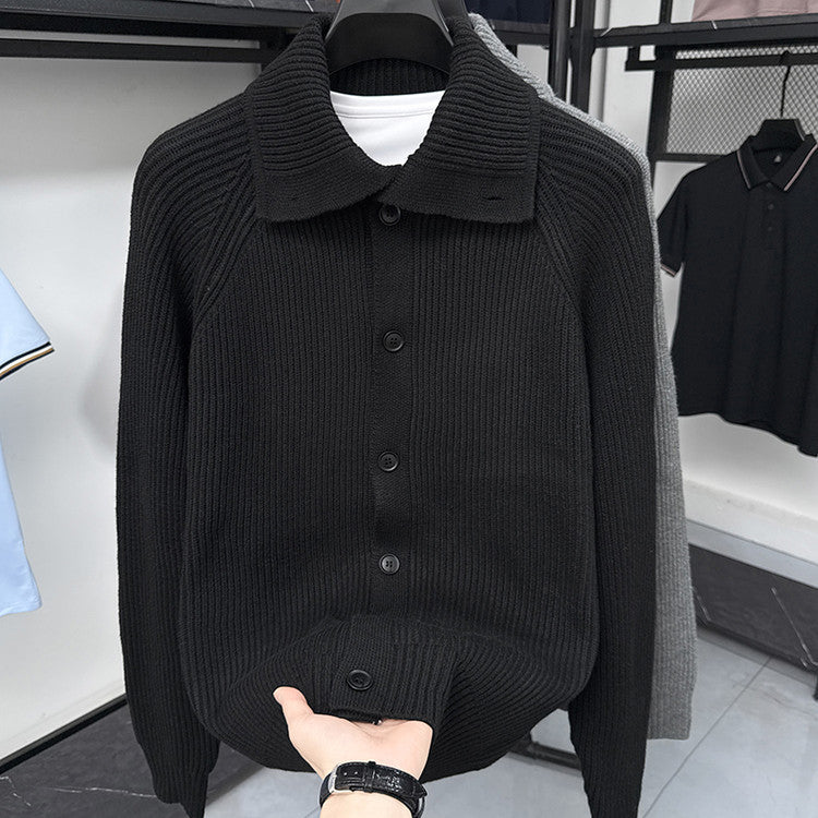 Herren Strickjacke mit weichem Rippstrickmuster und Button-Down-Kragen Aliams