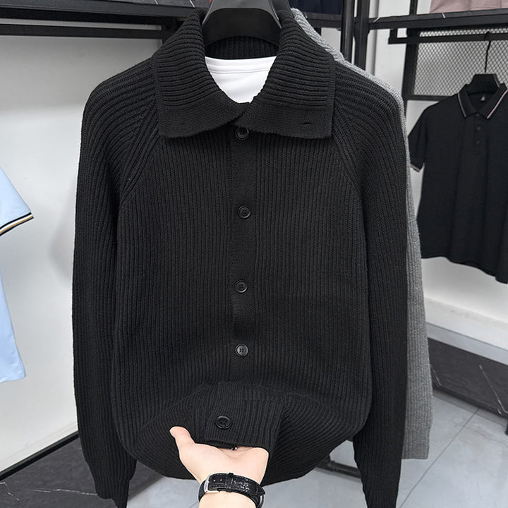 Herren Strickjacke mit weichem Rippstrickmuster und Button-Down-Kragen Aliams