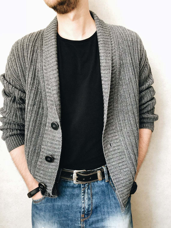 Herren Strickjacke mit modischem Schalkragen und praktischen Knöpfen Aliams